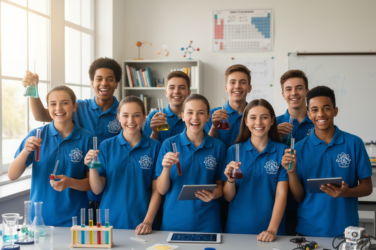 science club students wearing a custom logo for their team